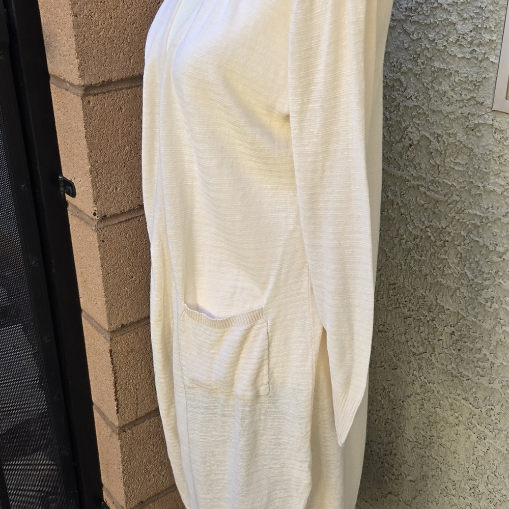 Rachel Zoe Cream Long Open-Front Cardigan with Pockets - Picture 6 of 9
